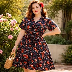 Vintage-Inspired Black Floral Fit & Flare Dress
